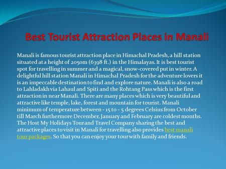 Best Tourist Attraction Places in Manali