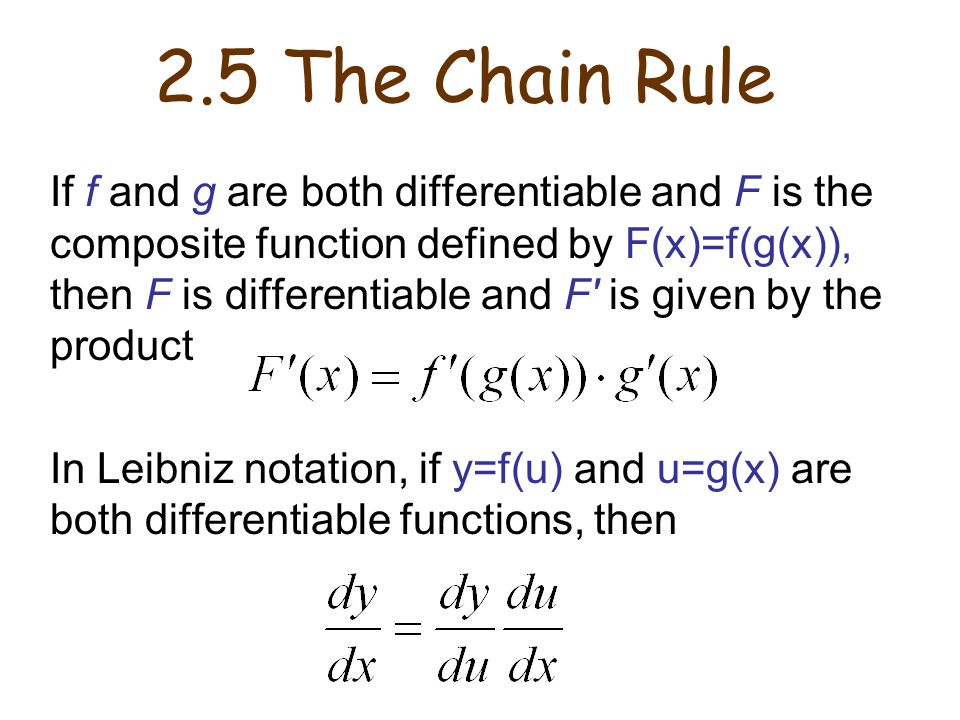2 5 The Chain Rule If F And G Are Both Differentiable And F Is The Composite Function Defined By F X F G X Then F Is Differentiable And F Is Given Ppt Download