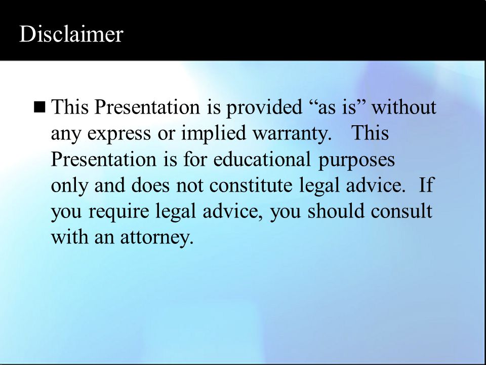 Disclaimer This Presentation is provided “as is” without any express or  implied warranty. This Presentation is for educational purposes only and  does not. - ppt download