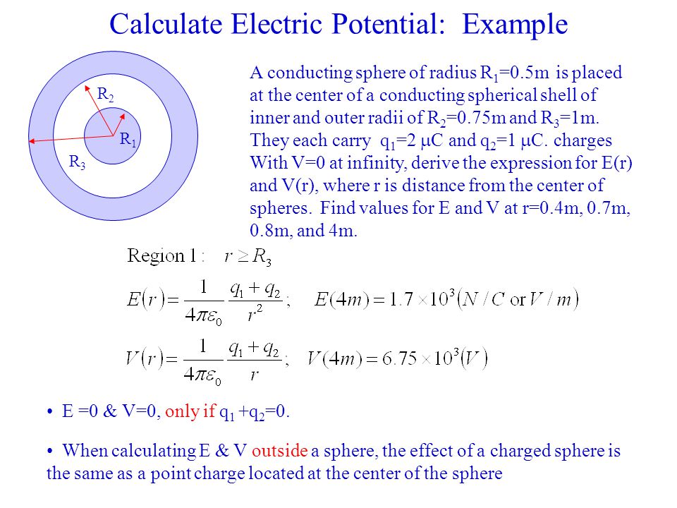 Calculate Electric Potential Example A Conducting Sphere Of Radius R 1 0 5m Is Placed At The Center Of A Conducting Spherical Shell Of Inner And Outer Ppt Download