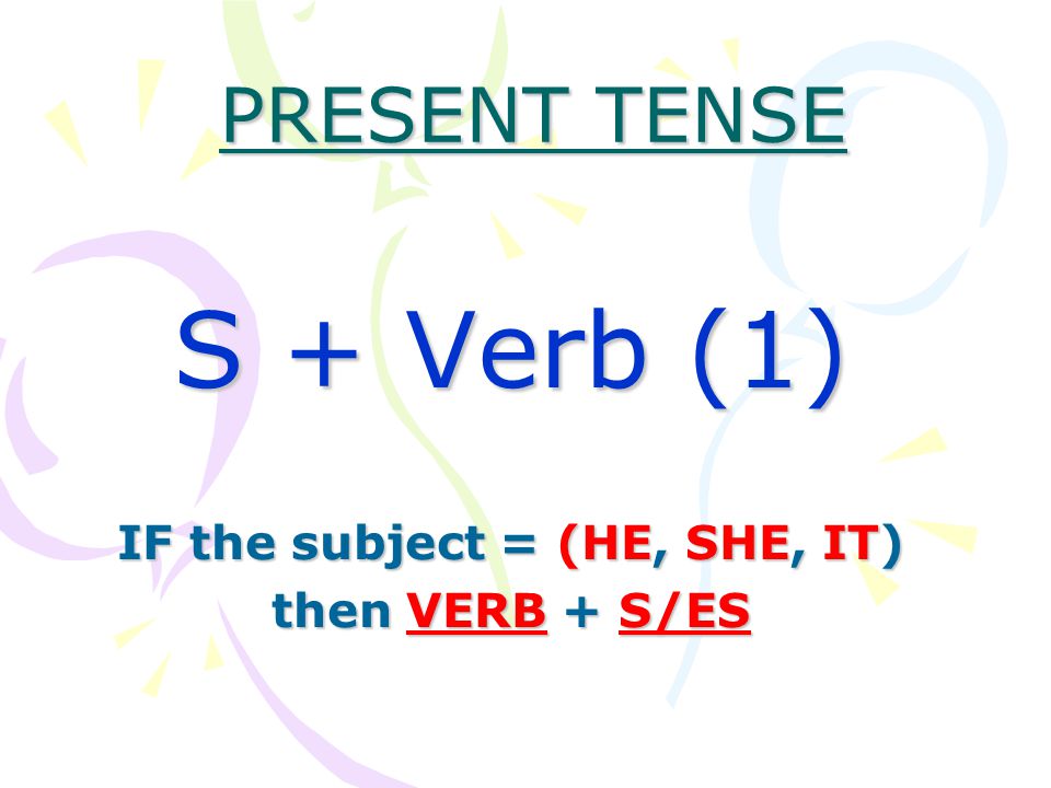 S + Verb (1) IF the subject = (HE, SHE, IT) then VERB + S/ES - ppt video  online download