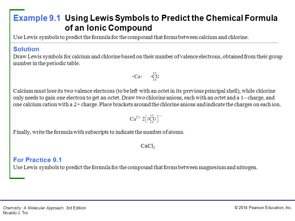 2014 Pearson Education, Inc. Chemistry: A Molecular Approach, 3rd Edition  Nivaldo J. Tro Solution Draw Lewis symbols for calcium and chlorine based  on. - ppt download