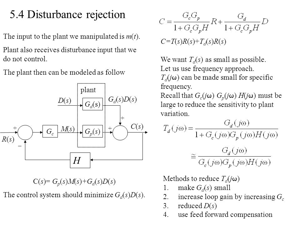 5 4 Disturbance Rejection The Input To The Plant We Manipulated Is M T Plant Also Receives Disturbance Input That We Do Not Control The Plant Then Can Ppt Download