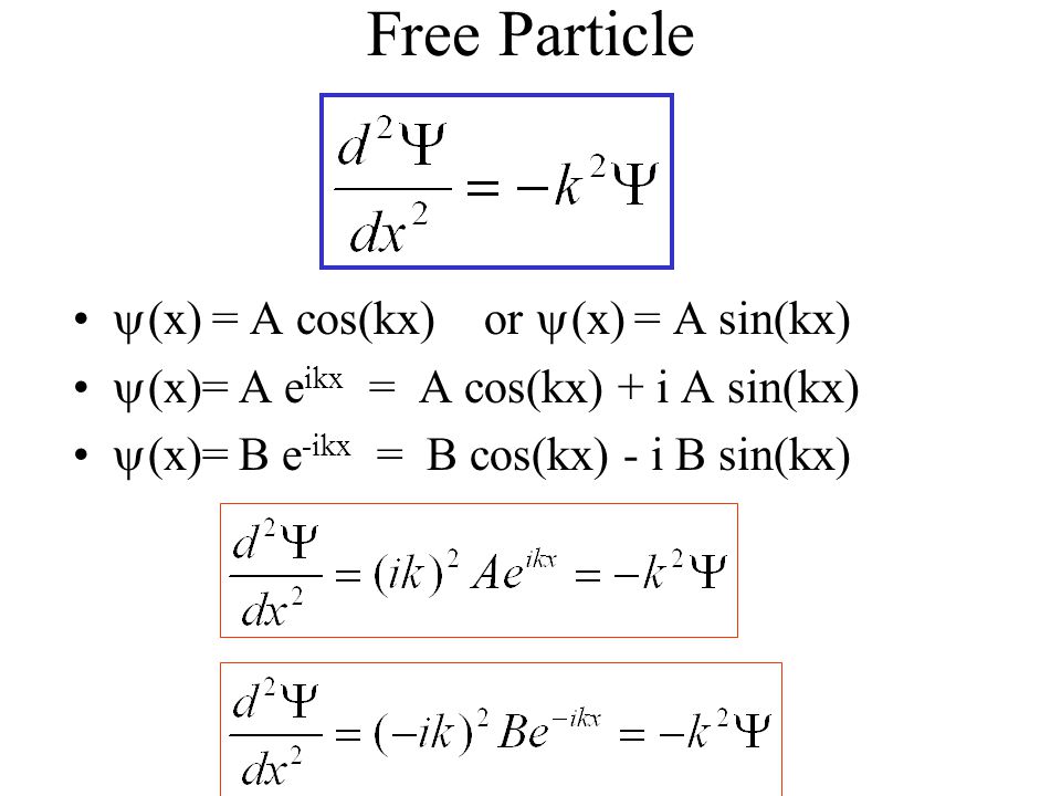 Free Particle X A Cos Kx Or X A Sin Kx X A E Ikx A Cos Kx I A Sin Kx X B E Ikx B