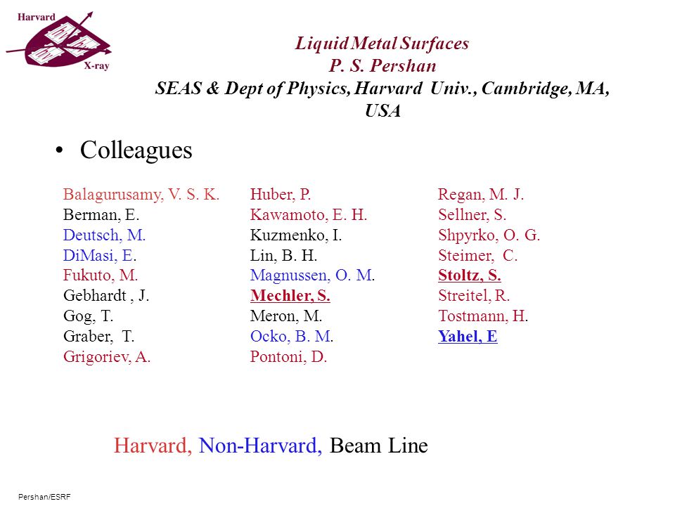 Liquid Metal Surfaces P S Pershan Seas Dept Of Physics Harvard Univ Cambridge Ma Usa Colleagues Pershan Esrf Balagurusamy V S K Berman E Ppt Download