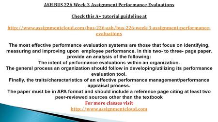 ASH BUS 226 Week 3 Assignment Performance Evaluations Check this A+ tutorial guideline at