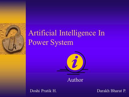 Artificial Intelligence In Power System Author Doshi Pratik H.Darakh Bharat P.