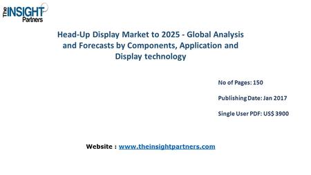 Head-Up Display Market to Global Analysis and Forecasts by Components, Application and Display technology No of Pages: 150 Publishing Date: Jan.