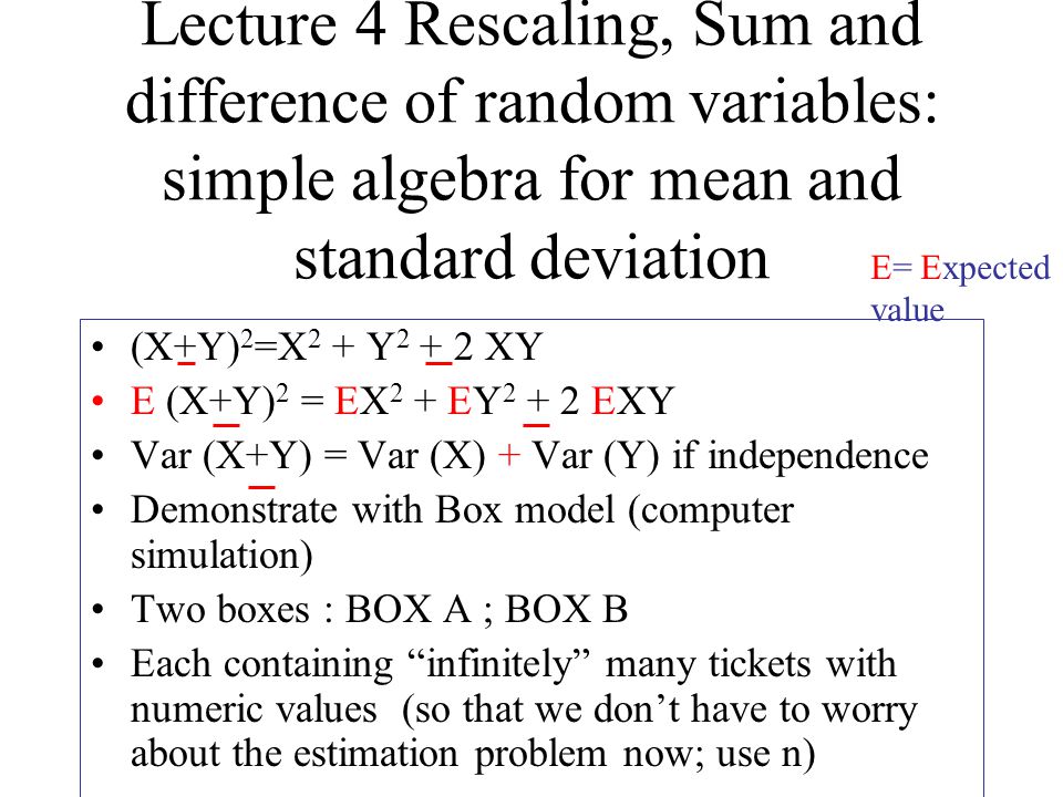 Lecture 4 Rescaling, Sum and difference of random variables