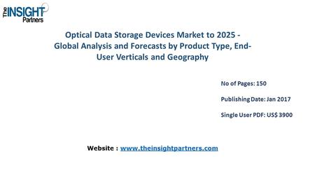 Optical Data Storage Devices Market to Global Analysis and Forecasts by Product Type, End- User Verticals and Geography No of Pages: 150 Publishing.