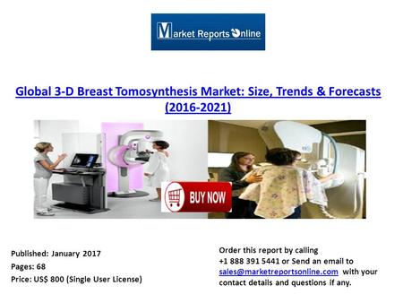 Global 3-D Breast Tomosynthesis Market: Size, Trends & Forecasts ( ) Published: January 2017 Pages: 68 Price: US$ 800 (Single User License) Order.