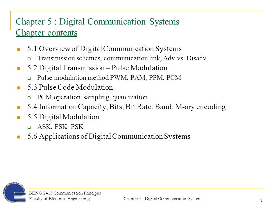 Chapter 5 : Digital Communication Systems Chapter contents - ppt