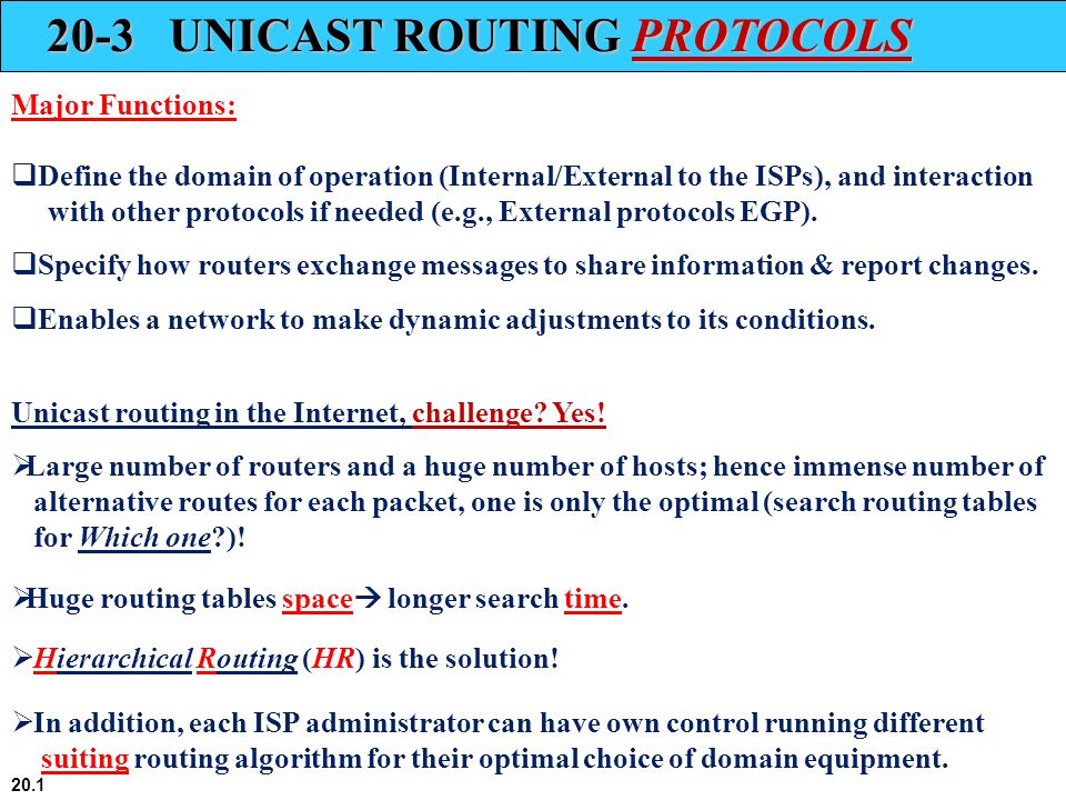 UNICAST ROUTING PROTOCOLS Major Functions:  Define the domain of operation  (Internal/External to the ISPs), and interaction with other protocols. -  ppt download