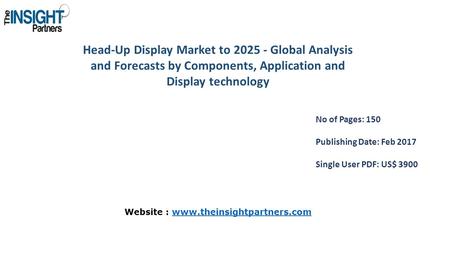 Head-Up Display Market to Global Analysis and Forecasts by Components, Application and Display technology No of Pages: 150 Publishing Date: Feb.