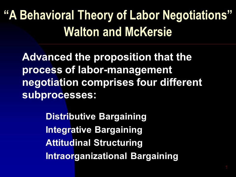 1 “A Behavioral Theory of Labor Negotiations” Walton and McKersie