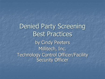 Denied Party Screening Best Practices