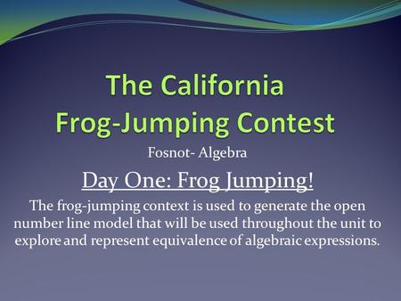The California Frog-Jumping Contest