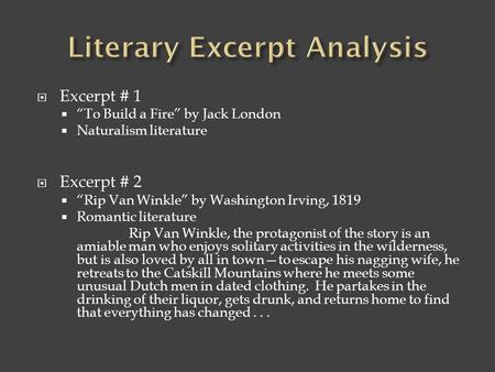 Literary Excerpt Analysis