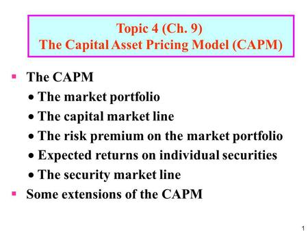 The Capital Asset Pricing Model (CAPM)