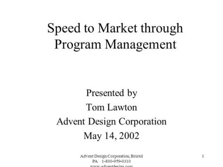Speed to Market through Program Management