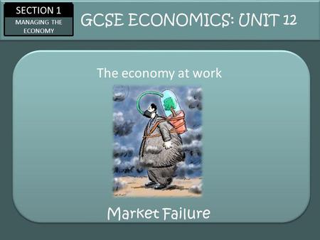 SECTION 1 MANAGING THE ECONOMY Market Failure The economy at work GCSE ECONOMICS: UNIT 12.