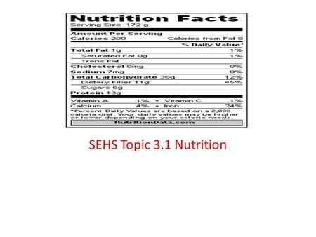 SEHS Topic 3.1 Nutrition.
