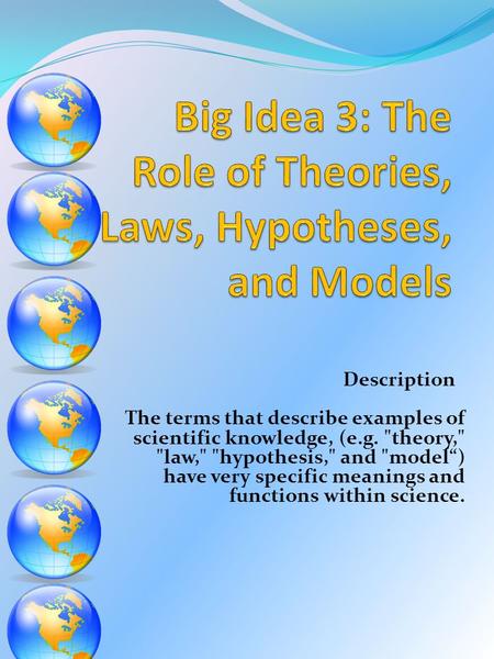 Big Idea 3: The Role of Theories, Laws, Hypotheses, and Models