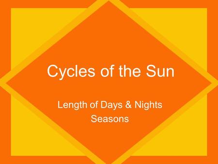 Cycles of the Sun Length of Days & Nights Seasons.