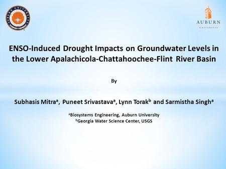 ENSO-Induced Drought Impacts on Groundwater Levels in the Lower Apalachicola-Chattahoochee-Flint River Basin By Subhasis Mitraa, Puneet Srivastavaa, Lynn.