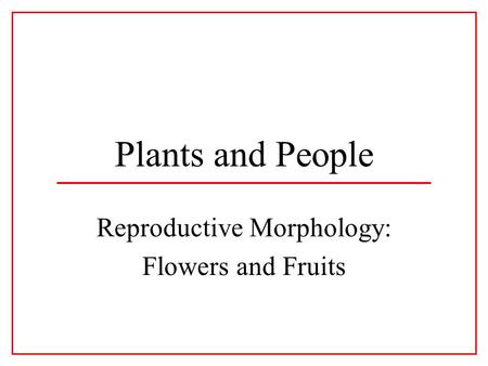 Reproductive Morphology: Flowers and Fruits
