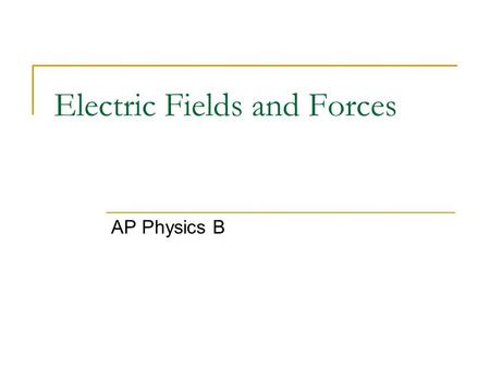 Electric Fields and Forces AP Physics B. Electric Charge “Charge” is a property of subatomic particles. Facts about charge: There are 2 types basically,