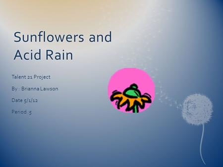 Sunflowers and Acid Rain Talent 21 Project By : Brianna Lawson Date 5/1/12 Period :5.