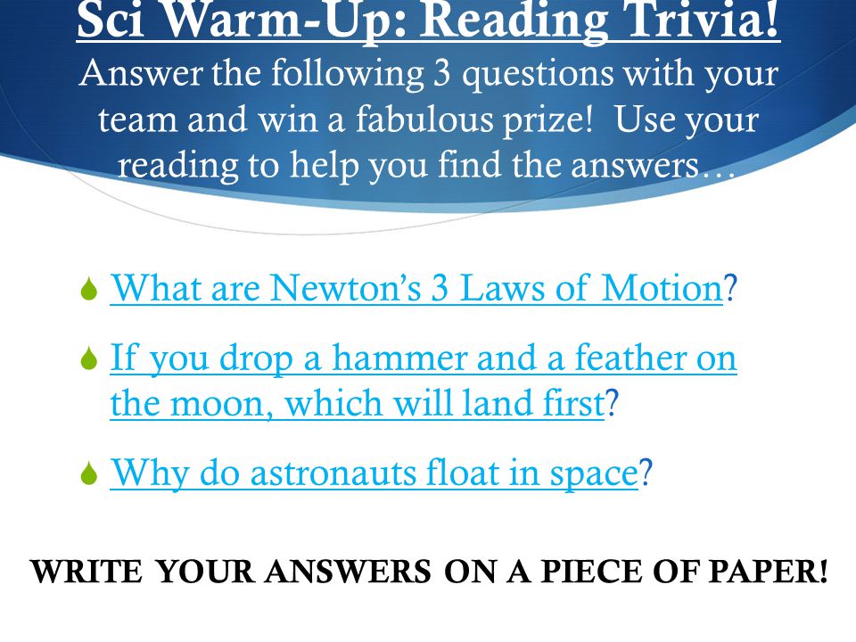Sci Warm-Up: Reading Trivia - ppt download