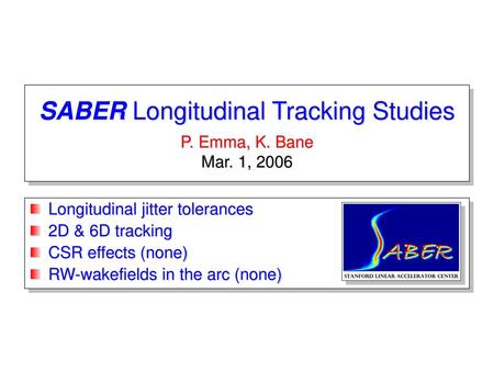 SABER Longitudinal Tracking Studies P. Emma, K. Bane Mar. 1, 2006