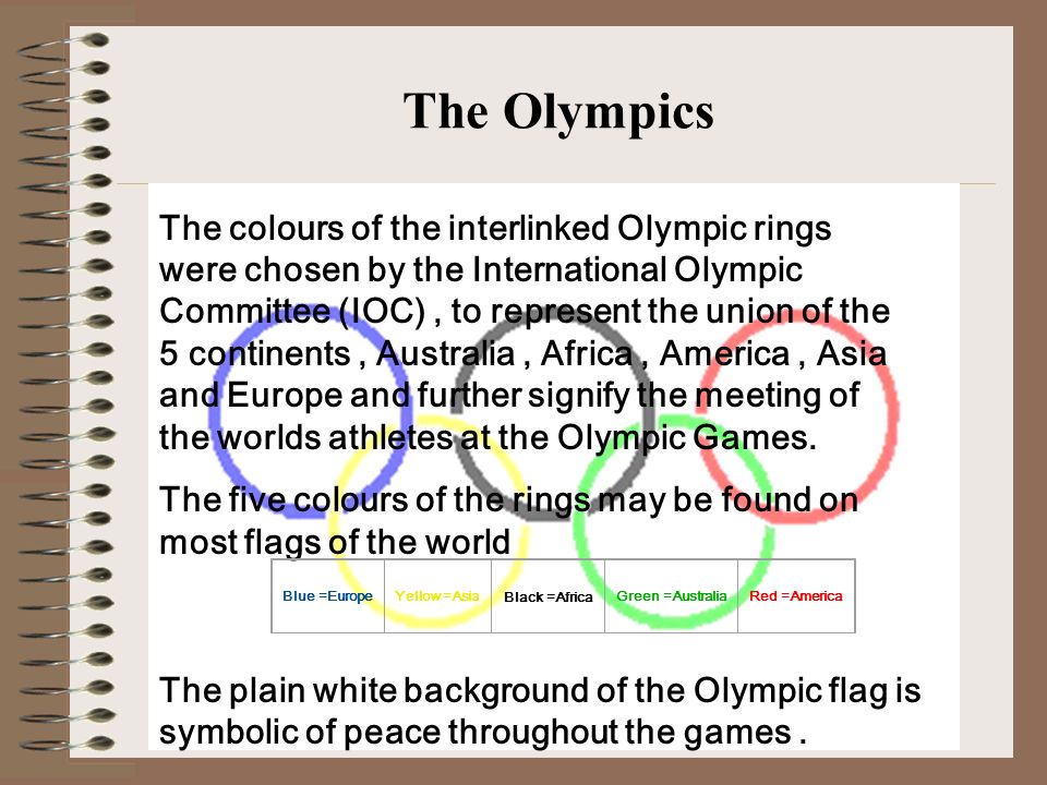 sokken Pat rollen The Olympics The colours of the interlinked Olympic rings were chosen by  the International Olympic Committee (IOC) , to represent the union of the 5  continents. - ppt video online download