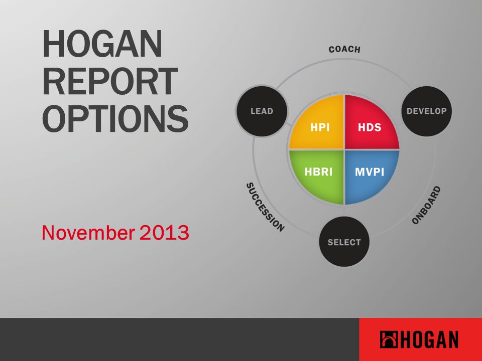 HOGAN REPORT OPTIONS November HoganSelect reports use personality assessment to: Identify candidates' work style their core drivers - ppt