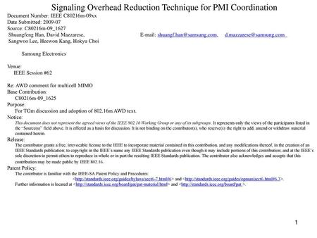Signaling Overhead Reduction Technique for PMI Coordination