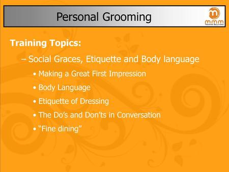 Personal Grooming Training Topics:
