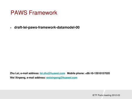 PAWS Framework draft-lei-paws-framework-datamodel-00