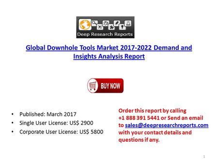 Global Downhole Tools Market Demand and Insights Analysis Report Published: March 2017 Single User License: US$ 2900 Corporate User License: