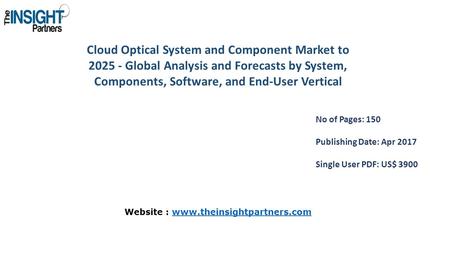 Cloud Optical System and Component Market to Global Analysis and Forecasts by System, Components, Software, and End-User Vertical No of Pages: 150.