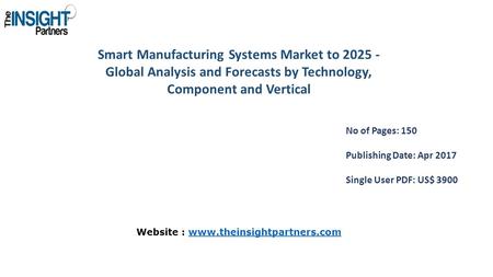 Smart Manufacturing Systems Market to Global Analysis and Forecasts by Technology, Component and Vertical No of Pages: 150 Publishing Date: Apr.