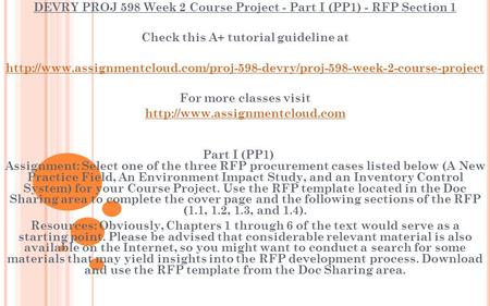 DEVRY PROJ 598 Week 2 Course Project - Part I (PP1) - RFP Section 1 Check this A+ tutorial guideline at