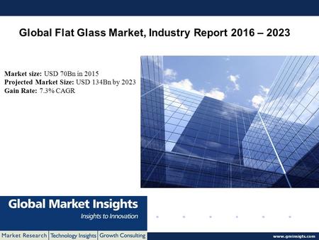 © 2016 Global Market Insights. All Rights Reserved  Global Flat Glass Market, Industry Report 2016 – 2023 Market size: USD 70Bn in 2015.