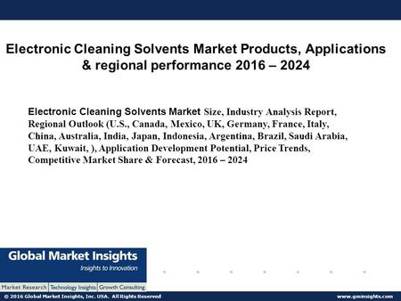 © 2016 Global Market Insights, Inc. USA. All Rights Reserved  Electronic Cleaning Solvents Market Products, Applications & regional performance.