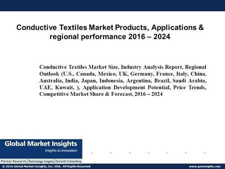 © 2016 Global Market Insights, Inc. USA. All Rights Reserved  Conductive Textiles Market Products, Applications & regional performance.