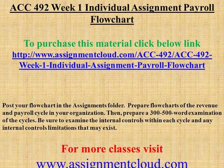 ACC 492 Week 1 Individual Assignment Payroll Flowchart To purchase this material click below link  Week-1-Individual-Assignment-Payroll-Flowchart.