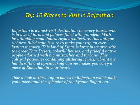 Top 10 Places to Visit in Rajasthan