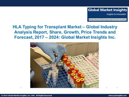 © 2016 Global Market Insights, Inc. USA. All Rights Reserved  HLA Typing for Transplant Market forecast to witness phenomenal growth opportunities by 2024.