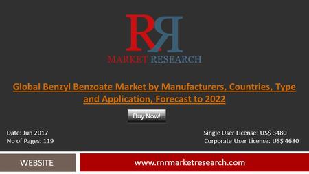 Global Benzyl Benzoate Market by Manufacturers, Countries, Type and Application, Forecast to WEBSITE Date: Jun 2017 Single.